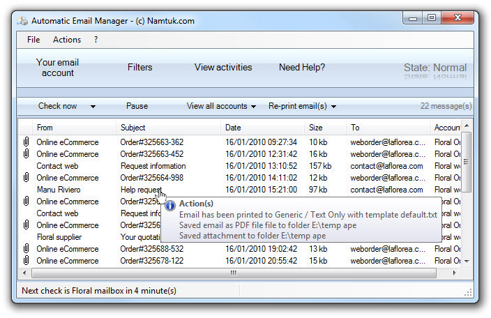 Automatic Print Email Screenshot